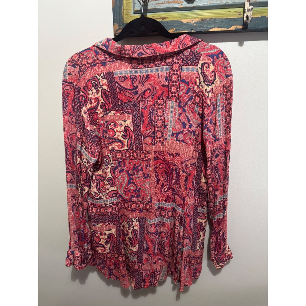 Aratta Silent Journey Embroidered Mixed Media Paisley Button Down Top Womens XL - Picture 4 of 4